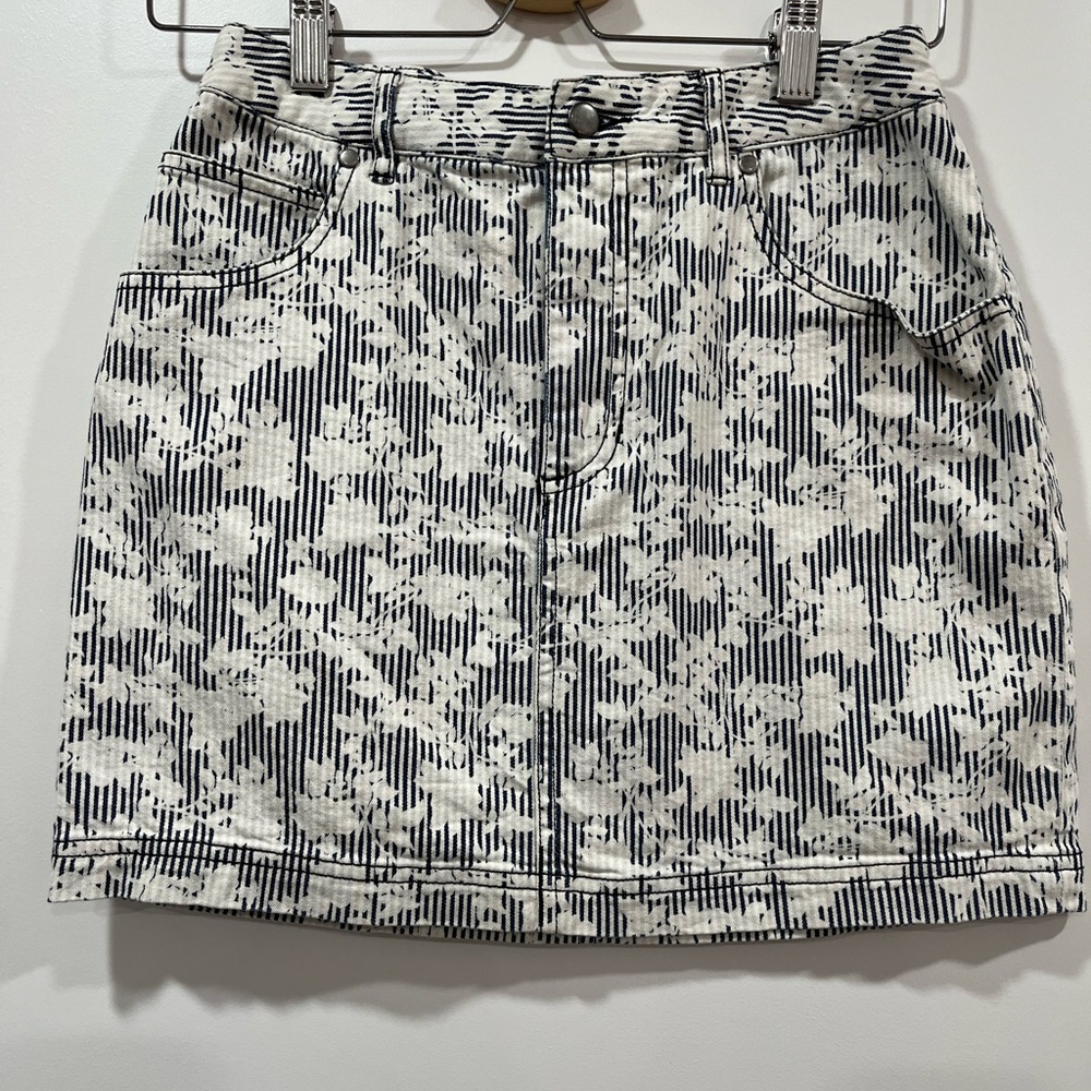 BDG urban outfitters floral denim jean mini skirt striped contrast stitch